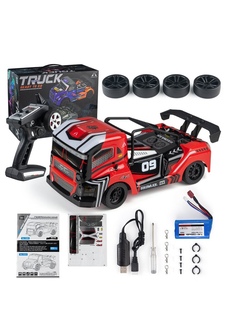 SG-16091/16 Scale 2.4G 4WD Flat Drift RC Car Truck Remote Control Car 35km/h High Speed With LED Lights