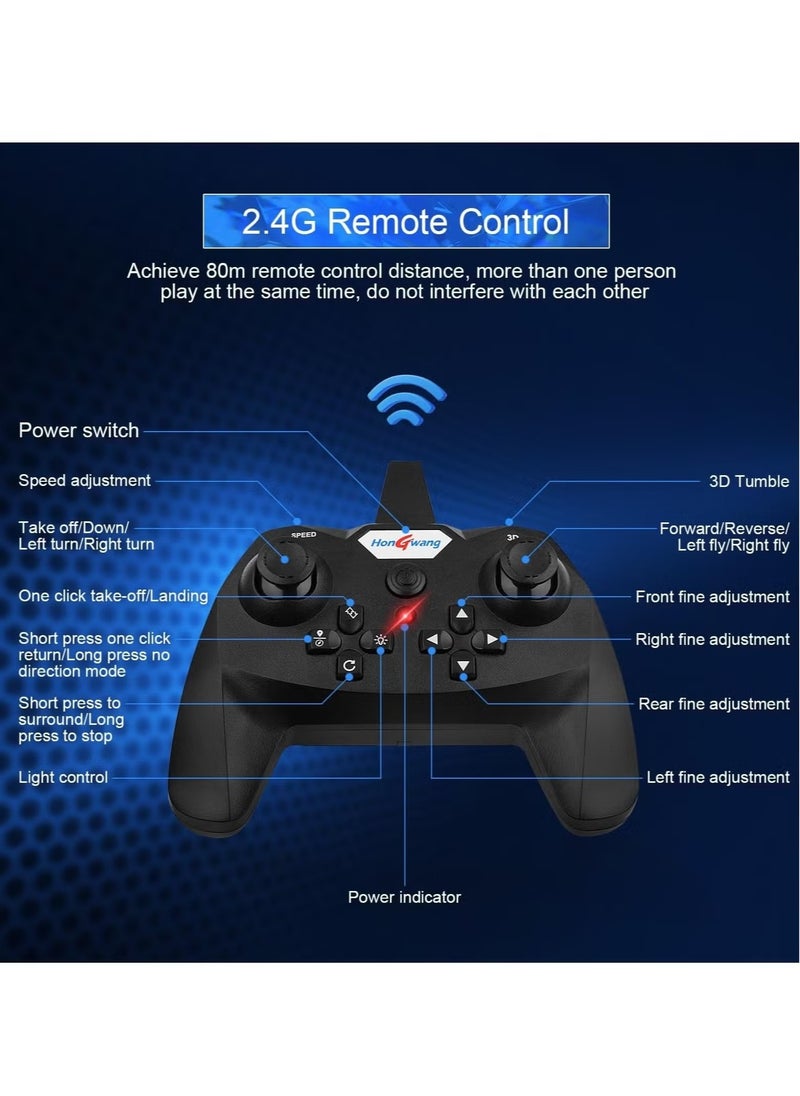 RC Aeroplane 2.4GHz Remote Controlled Floating Fighter Plane Quadcopter, RTF Toy for Beginners, Kids & Adults, with Colored Lights, USB Charging, One-Button 3D Roll, and 360° Surround Stunts