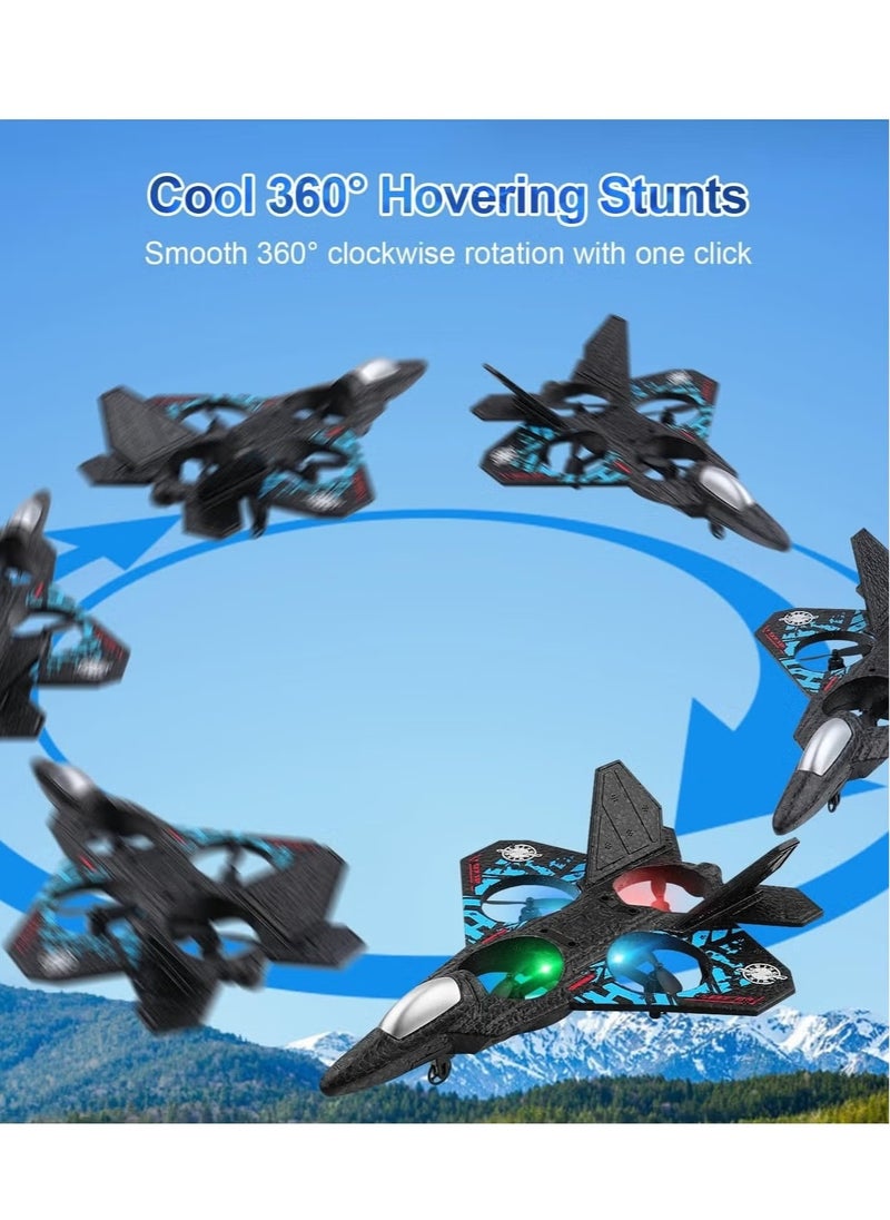 RC Aeroplane 2.4GHz Remote Controlled Floating Fighter Plane Quadcopter, RTF Toy for Beginners, Kids & Adults, with Colored Lights, USB Charging, One-Button 3D Roll, and 360° Surround Stunts