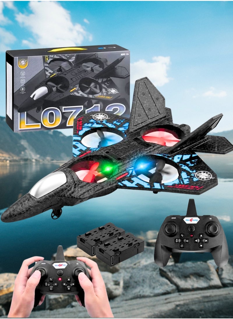 RC Aeroplane 2.4GHz Remote Controlled Floating Fighter Plane Quadcopter, RTF Toy for Beginners, Kids & Adults, with Colored Lights, USB Charging, One-Button 3D Roll, and 360° Surround Stunts