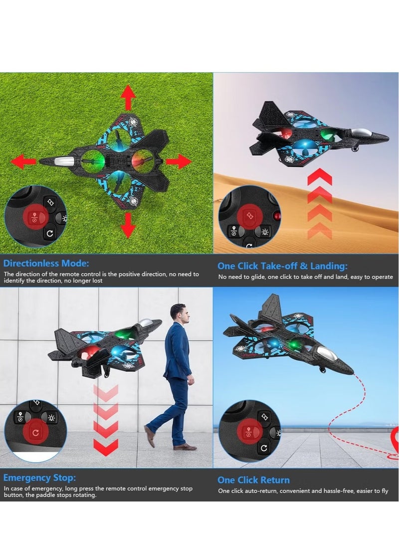 RC Aeroplane 2.4GHz Remote Controlled Floating Fighter Plane Quadcopter, RTF Toy for Beginners, Kids & Adults, with Colored Lights, USB Charging, One-Button 3D Roll, and 360° Surround Stunts