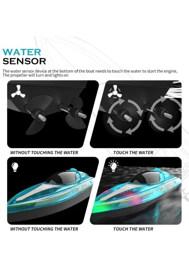 RC Boat with LED Lights, Remote Control Boat Kids, Toy Water Boat, 2 Hour Endurance Remote Control Boat for Pool with 2 Rechargeable Batteries, for Pools and Lakes, Pool Toys, Capsize Recovery