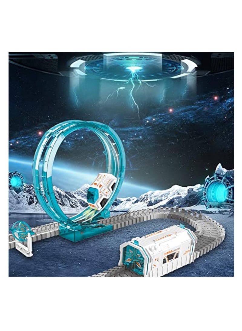 Space Toys for Kids, Train Set for Kids, Space Theme Track Car, 204PCS Train Toys for Boys Girls 6-8 with 1 Mini Star Projector, 1 Light Up Car and 2 Astronaut Dolls, Flexible Race Track Birthday Gift