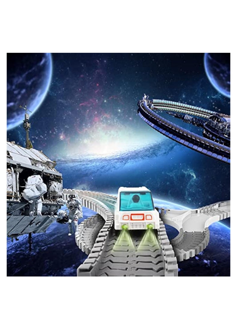 Space Toys for Kids, Train Set for Kids, Space Theme Track Car, 204PCS Train Toys for Boys Girls 6-8 with 1 Mini Star Projector, 1 Light Up Car and 2 Astronaut Dolls, Flexible Race Track Birthday Gift