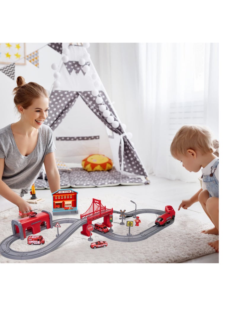 Electric Train Toys Sets for Boys 66Pcs Battery Operated Train Set with Tracks Magnetic Connection DIY Rail Car Puzzle Assembling Building Blocks Track Magnetic Train Theme Set