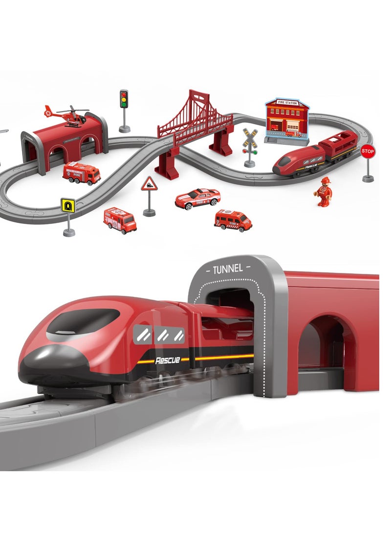 Electric Train Toys Sets for Boys 66Pcs Battery Operated Train Set with Tracks Magnetic Connection DIY Rail Car Puzzle Assembling Building Blocks Track Magnetic Train Theme Set