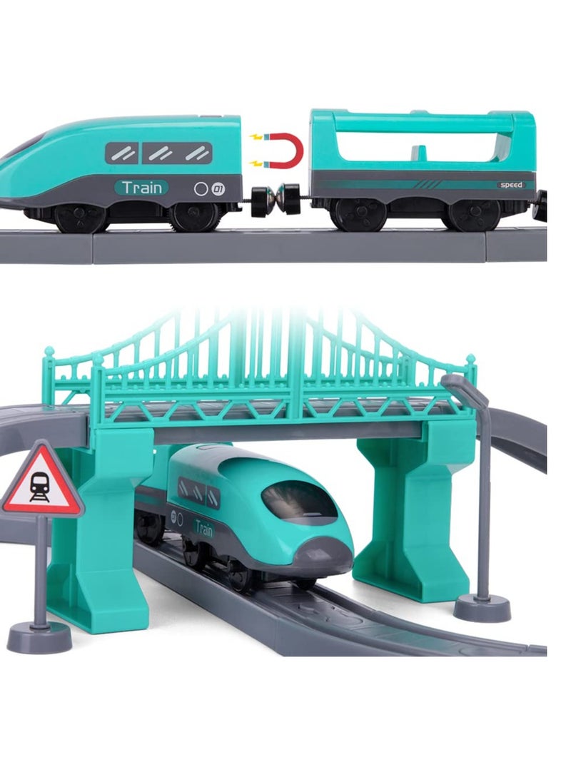 Electric Train Toys Sets for Boys 66Pcs Battery Operated Train Set with Tracks Magnetic Connection DIY Rail Car Puzzle Assembling Building Blocks Track Magnetic Train Theme Set