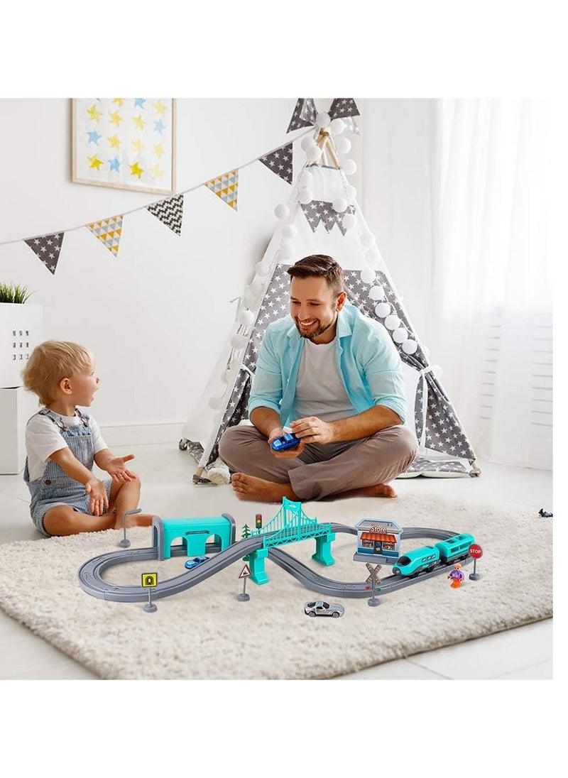 Electric Train Toys Sets for Boys 66Pcs Battery Operated Train Set with Tracks Magnetic Connection DIY Rail Car Puzzle Assembling Building Blocks Track Magnetic Train Theme Set