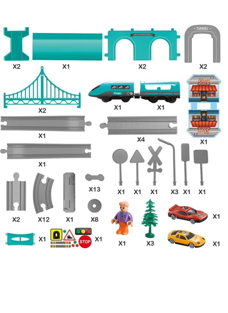 Electric Train Toys Sets for Boys 66Pcs Battery Operated Train Set with Tracks Magnetic Connection DIY Rail Car Puzzle Assembling Building Blocks Track Magnetic Train Theme Set