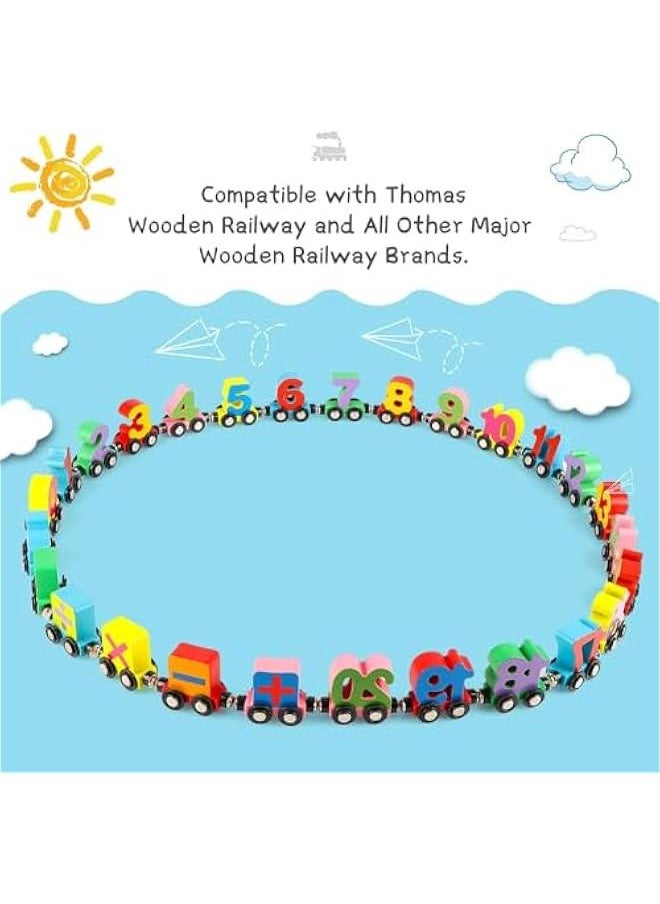 27 PCS Wooden Alphabet Train Toy Wooden Magnetic Alphabet ABC Train Set Includes 1 Engine Letter Cars for Toddlers Boys and Girls, Compatible with Major Brands Train Set Tracks (0-20 Number Train)