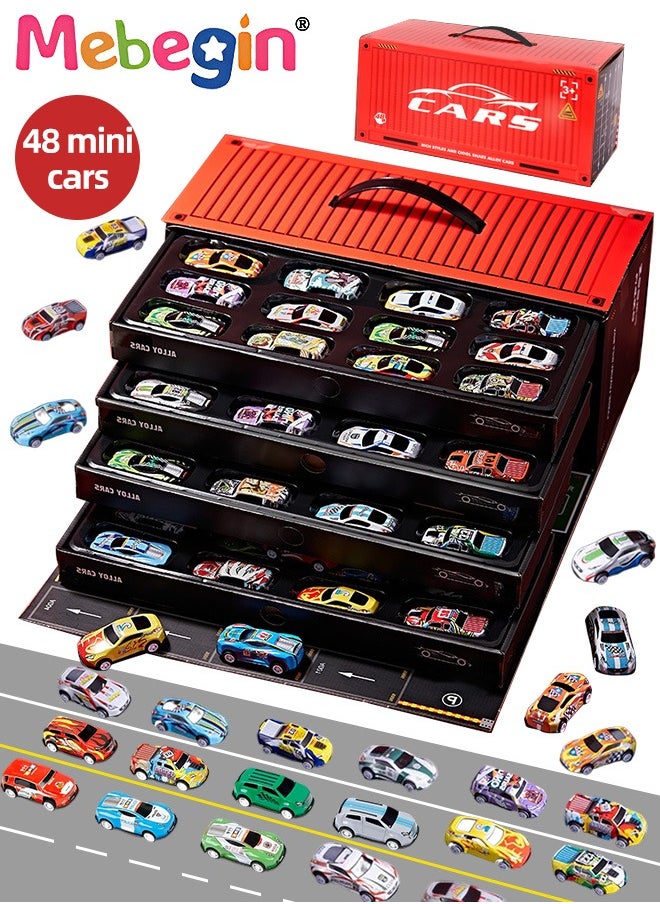 48PCS Pull Back Cars Playset, Mini Die-Cast Race Cars Set, Colorful Vehicles Kit with Storage Box, Push and Go Toy Race Car Vehicles, Easy to Carry and Organized, Ideal Gifts for Kids Aged 3+