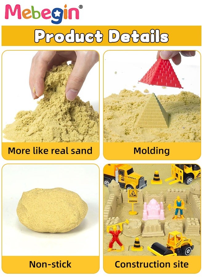 Construction Sand Playset with Storage Box, Beach Sand Toys Kit with 2.2lbs Magic Sand, 6PCS Diecast Construction Trucks Toys, 12 Molds and Play Sand Tools, Creative Fun Sensory Toys, Suitable for Family Activities, Beach and Indoor Activities, Easy to Clean and Storage