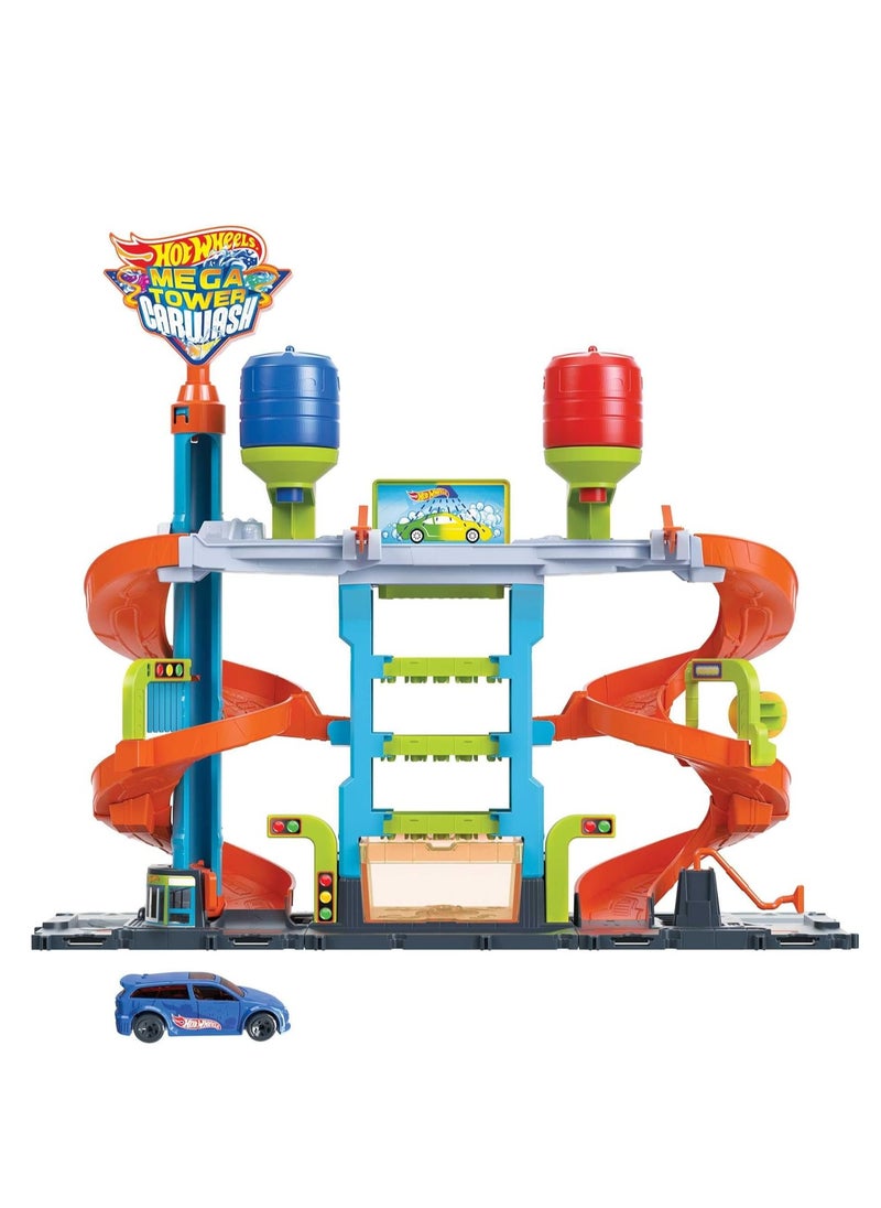 Hot Wheels City Mega Car Wash With 1 Color Shifters Car, Toy for Kids