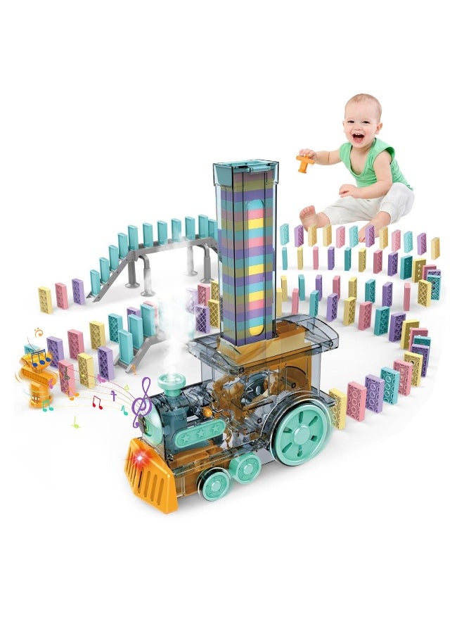 Domino Train Toy Set, Domino Electric Train Model with Sounds and Light, Domino Blocks Building Stacking Toy, STEM Creative Gift for 3 4 5 6 7 Year Old Boys Girls