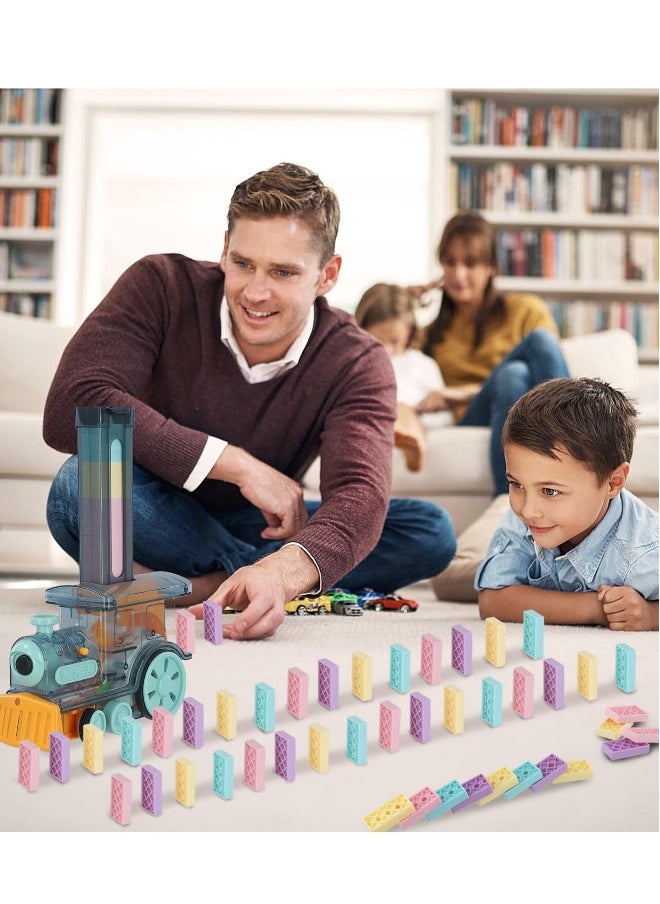 Domino Train Toy Set, Domino Electric Train Model with Sounds and Light, Domino Blocks Building Stacking Toy, STEM Creative Gift for 3 4 5 6 7 Year Old Boys Girls