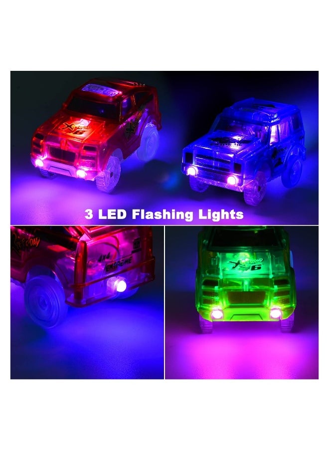 Track Cars Replacement Only,Light Up Toy Cars with 3 Flashing LED Lights Racing Car Track Accessories Compatible with Magic Tracks and Tracks with Most Track Cars for Boys and Girls (4 Pack)