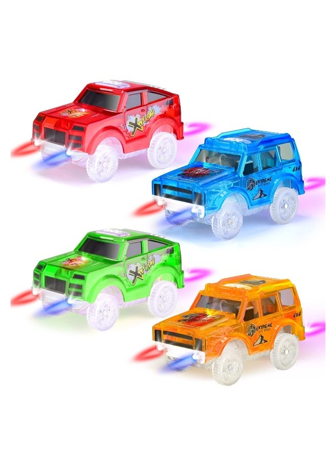 Track Cars Replacement Only,Light Up Toy Cars with 3 Flashing LED Lights Racing Car Track Accessories Compatible with Magic Tracks and Tracks with Most Track Cars for Boys and Girls (4 Pack)