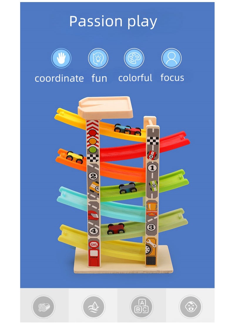 Fun little car,Multi-layer wooden track gliding car toy with inertia sliding racing feature, Slide racing car, ,Suitable for children aged 3 to 12 years old, Boys and girls', Birthday gifts.