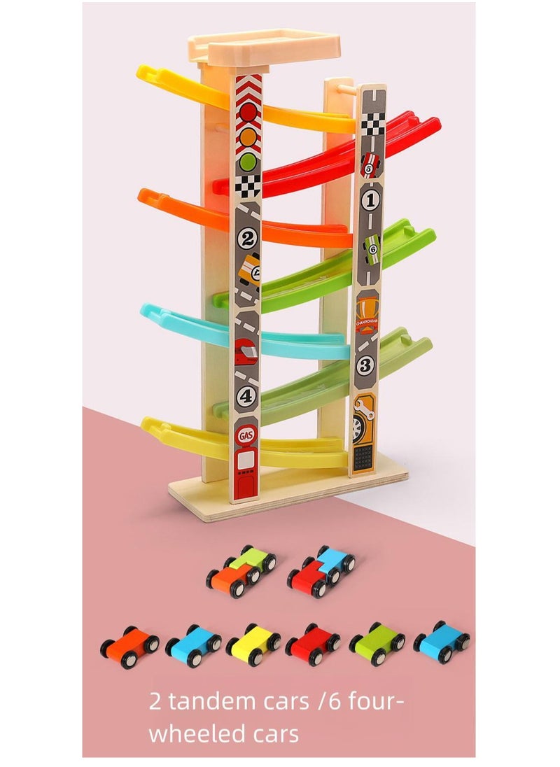 Fun little car,Multi-layer wooden track gliding car toy with inertia sliding racing feature, Slide racing car, ,Suitable for children aged 3 to 12 years old, Boys and girls', Birthday gifts.