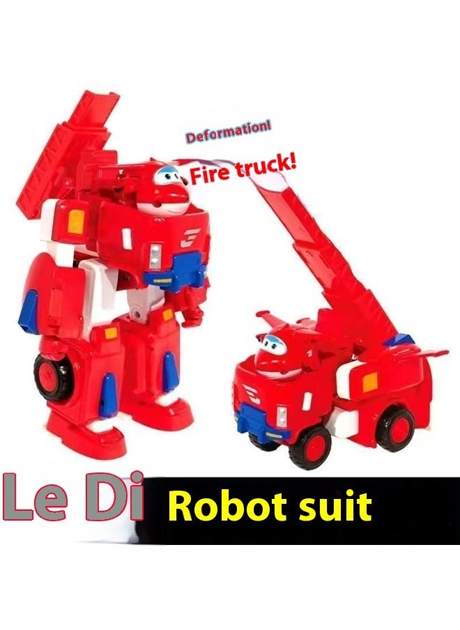 17cm Tall Superwings Robot Suit and Scale Transforming Mini Figure , Transforming Robot & Transforming Fire Truck Toy Vehicle Playset, Gifts for Boys Girls Kids Child