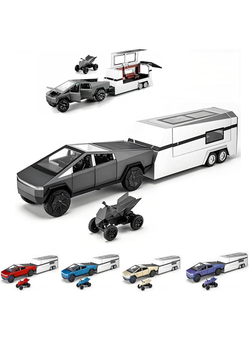 Toy Trucks Cybertruck Toy Trucks with RV Motorcycle Cybertquad Alloy Die-cast Model Car Pickup Truck 1/32 Toy Race Cars with Sound and Light Ideal Gift for Kids Friends Age for 6 Year and Up Black