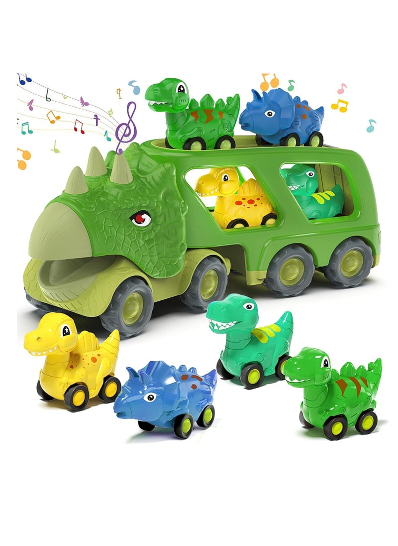 Dinosaur Toys for Kids 3-5 Years Old,Dinosaur Transport Carrier Truck with 4 Pack Small Pull Back Dino Car,Dinosaur Transport Truck Toys for 2 Year Old boy Christmas Birthday Gift