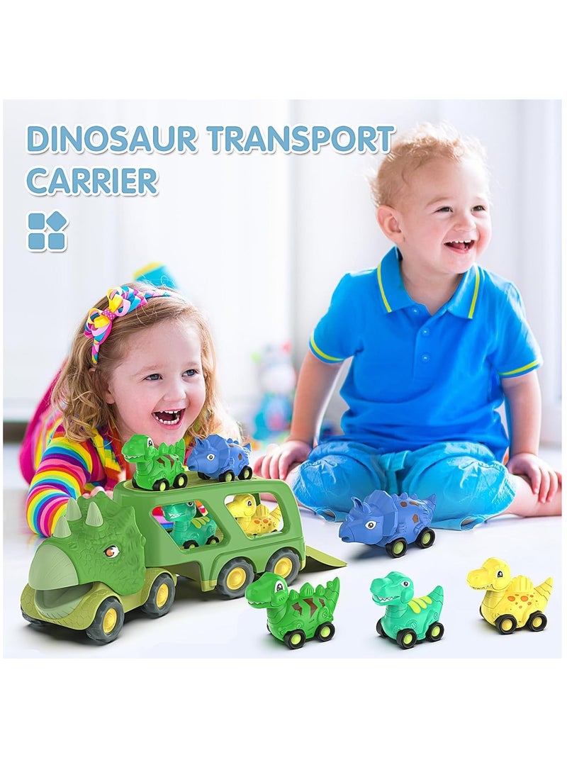 Dinosaur Toys for Kids 3-5 Years Old,Dinosaur Transport Carrier Truck with 4 Pack Small Pull Back Dino Car,Dinosaur Transport Truck Toys for 2 Year Old boy Christmas Birthday Gift