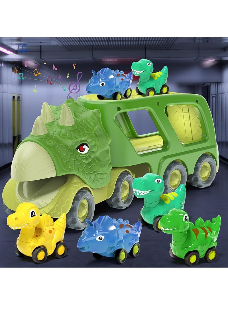 Dinosaur Toys for Kids 3-5 Years Old,Dinosaur Transport Carrier Truck with 4 Pack Small Pull Back Dino Car,Dinosaur Transport Truck Toys for 2 Year Old boy Christmas Birthday Gift