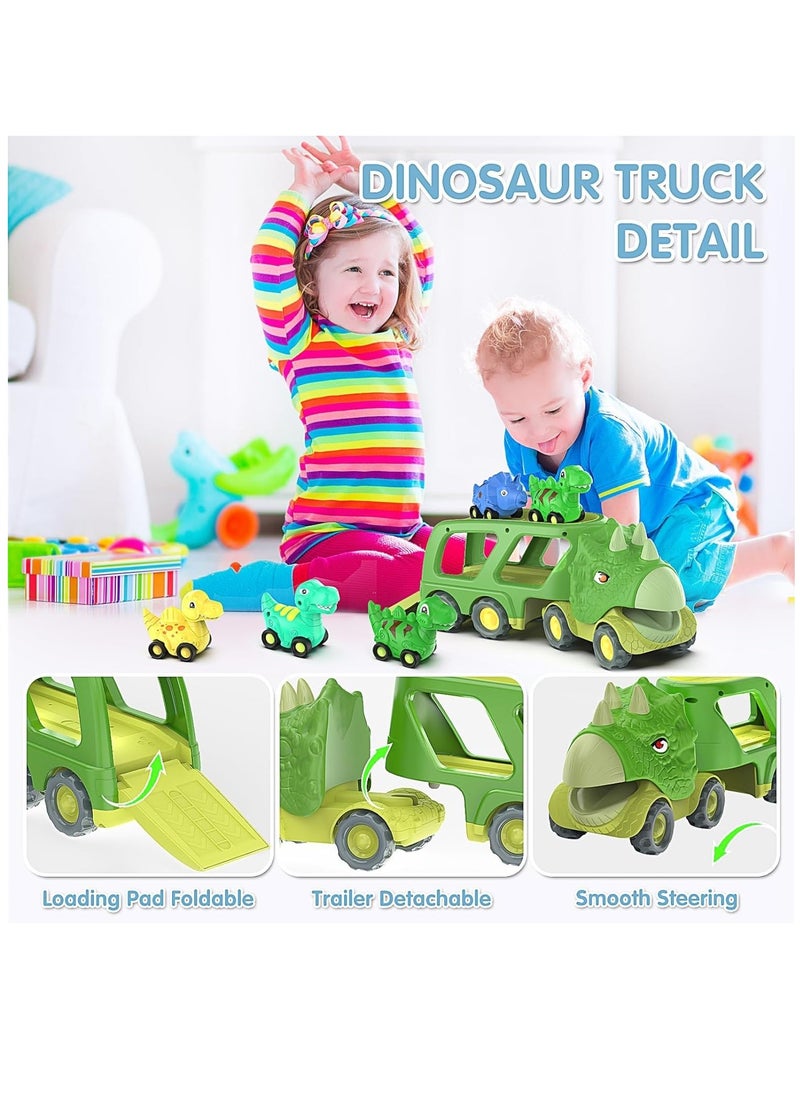 Dinosaur Toys for Kids 3-5 Years Old,Dinosaur Transport Carrier Truck with 4 Pack Small Pull Back Dino Car,Dinosaur Transport Truck Toys for 2 Year Old boy Christmas Birthday Gift