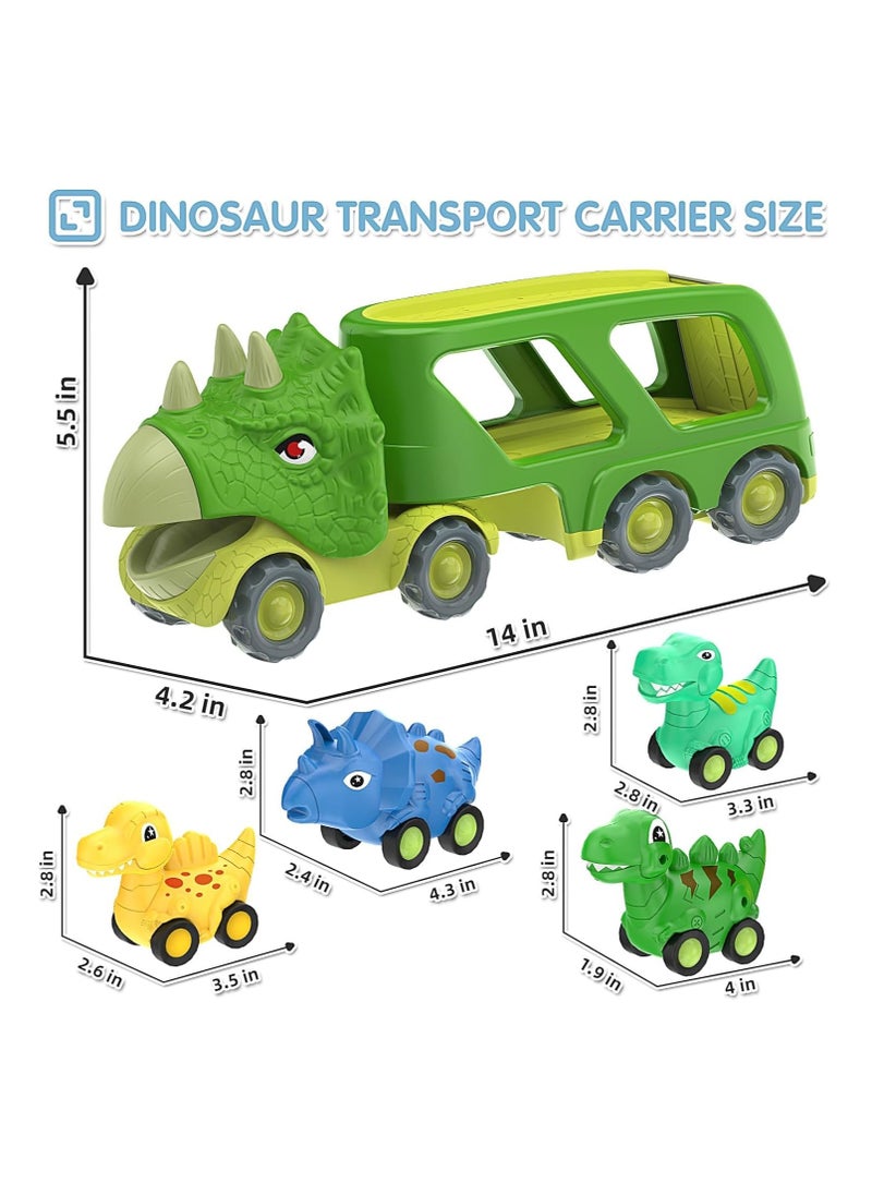 Dinosaur Toys for Kids 3-5 Years Old,Dinosaur Transport Carrier Truck with 4 Pack Small Pull Back Dino Car,Dinosaur Transport Truck Toys for 2 Year Old boy Christmas Birthday Gift