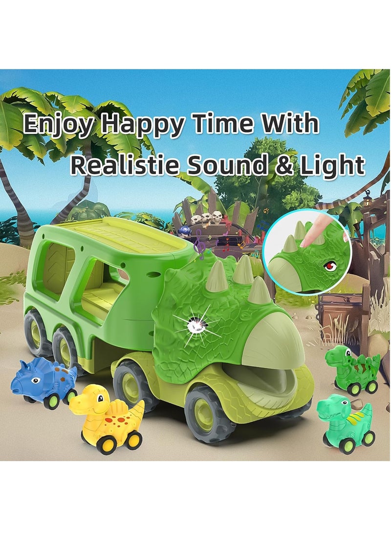 Dinosaur Toys for Kids 3-5 Years Old,Dinosaur Transport Carrier Truck with 4 Pack Small Pull Back Dino Car,Dinosaur Transport Truck Toys for 2 Year Old boy Christmas Birthday Gift