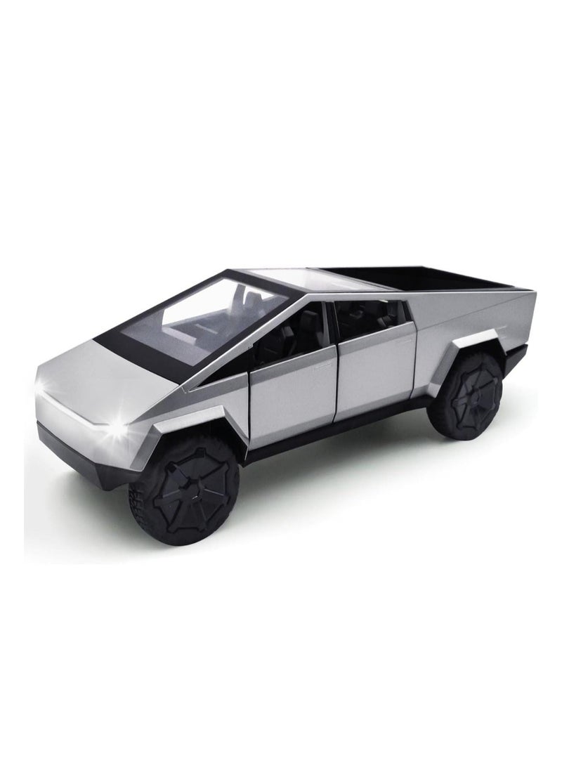 Tesla Cybertruck Diecast Model Toy – Zinc Alloy Pull Back Toy Car with Sound & Light – Black/Silver Gift for Kids & Collectors