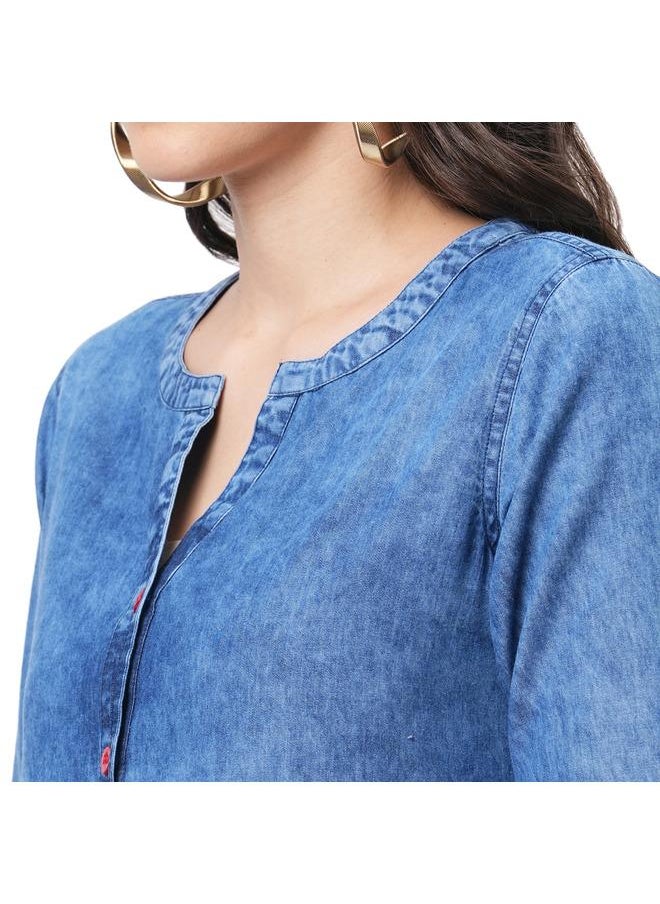 Short dress in sturdy denim with pockets
