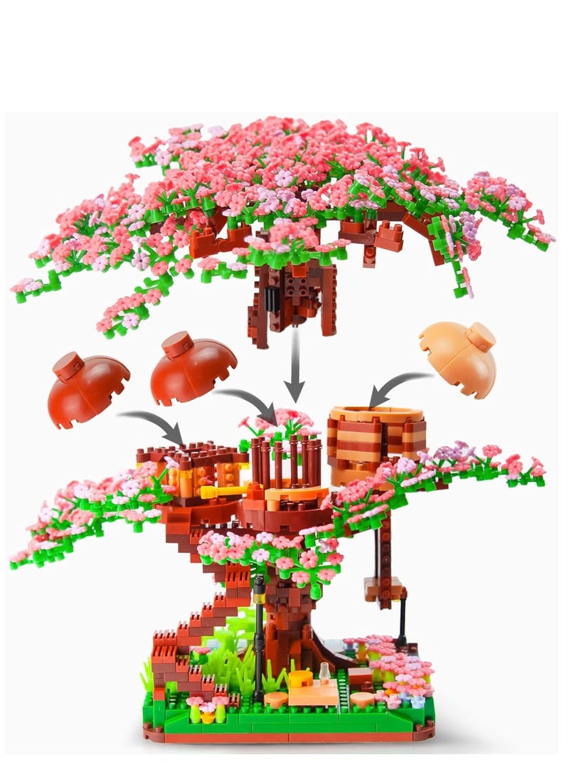 Mini Cherry Blossom Treehouse Bonsai Tree Building Blocks Set, Sakura Botanical Collection Building Set for Adults, 14+ Teens, Home Decor Accessories, 2008 Pcs
