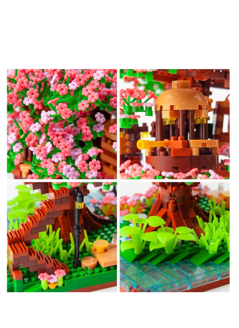 Mini Cherry Blossom Treehouse Bonsai Tree Building Blocks Set, Sakura Botanical Collection Building Set for Adults, 14+ Teens, Home Decor Accessories, 2008 Pcs