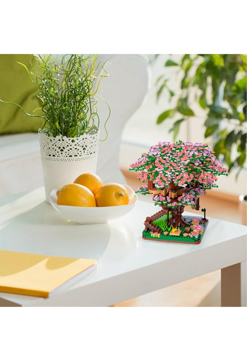 Mini Cherry Blossom Treehouse Bonsai Tree Building Blocks Set, Sakura Botanical Collection Building Set for Adults, 14+ Teens, Home Decor Accessories, 2008 Pcs