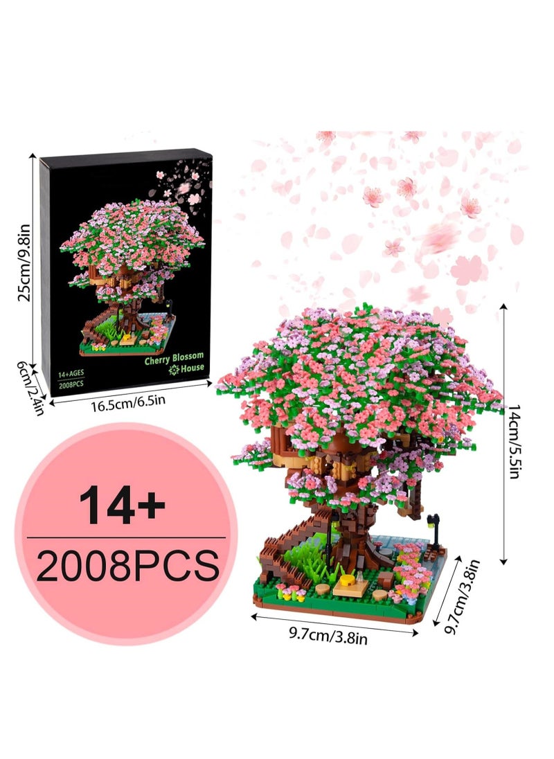 Mini Cherry Blossom Treehouse Bonsai Tree Building Blocks Set, Sakura Botanical Collection Building Set for Adults, 14+ Teens, Home Decor Accessories, 2008 Pcs