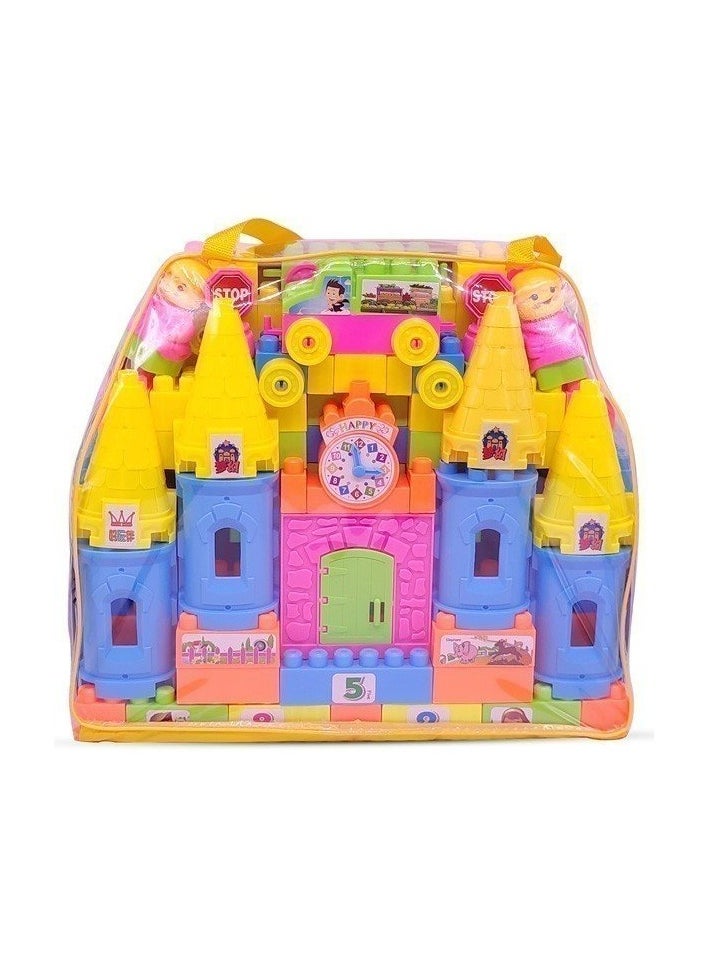 Colorful Castle Building Block Toy Set for Kids: Educational and Fun Play with Bright Towers, Figures, Vehicle, and Numbered Blocks for Creative Development and Imaginative Learning
