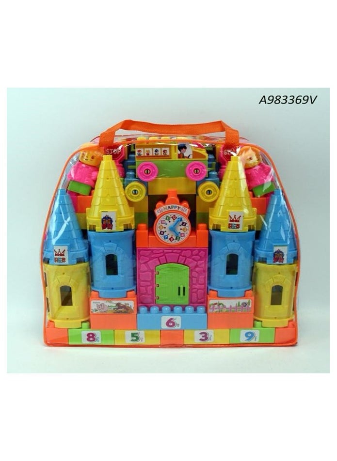 Colorful Castle Building Block Toy Set for Kids: Educational and Fun Play with Bright Towers, Figures, Vehicle, and Numbered Blocks for Creative Development and Imaginative Learning