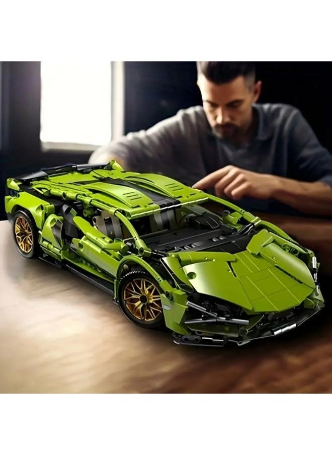 New! 2025! Year Green 1280pcs + Creative Exquisite Racing Car High Difficulty 3D Assembly Building Block Toy Cool Luxury Car Delicate Sports Car Model for Study Room Decoration Set Artistic Ornament Birthday Gift Holiday Surprise