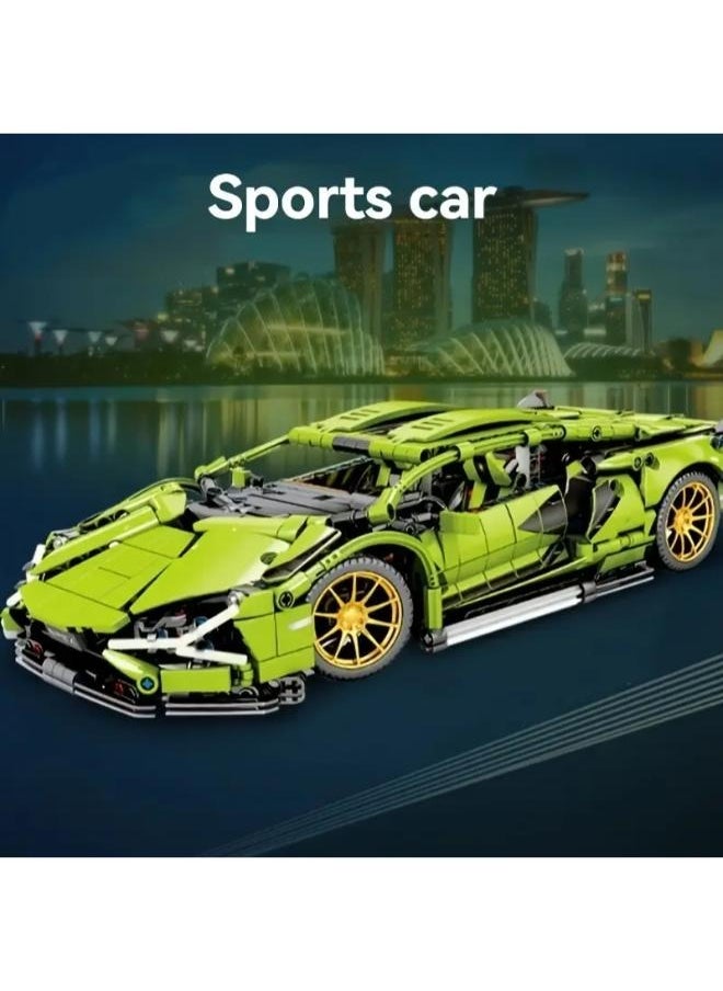 New! 2025! Year Green 1280pcs + Creative Exquisite Racing Car High Difficulty 3D Assembly Building Block Toy Cool Luxury Car Delicate Sports Car Model for Study Room Decoration Set Artistic Ornament Birthday Gift Holiday Surprise
