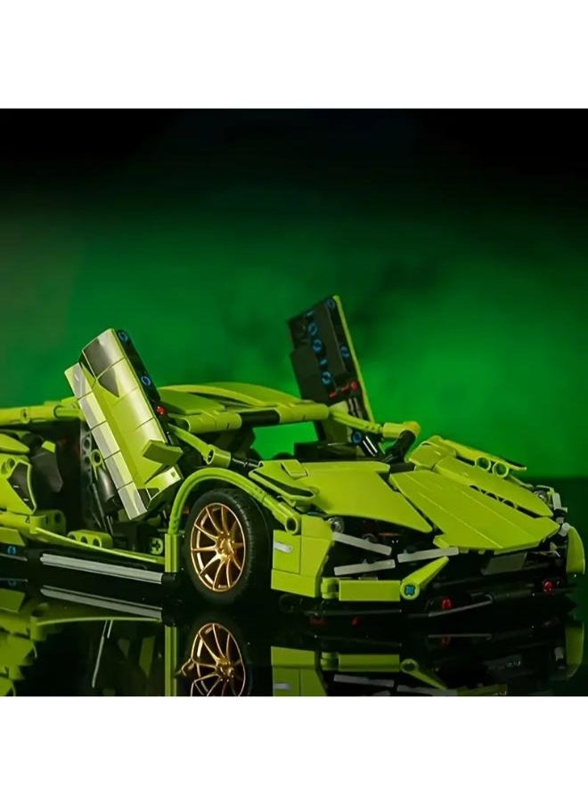 New! 2025! Year Green 1280pcs + Creative Exquisite Racing Car High Difficulty 3D Assembly Building Block Toy Cool Luxury Car Delicate Sports Car Model for Study Room Decoration Set Artistic Ornament Birthday Gift Holiday Surprise