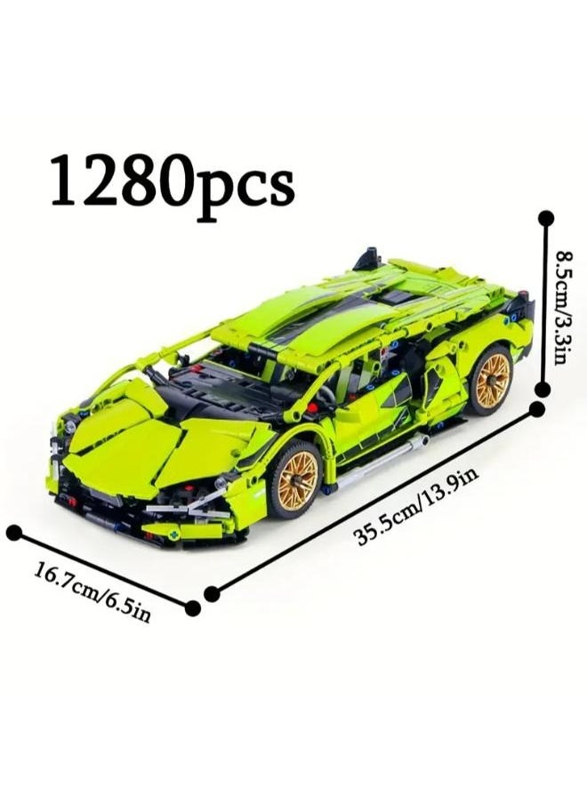 New! 2025! Year Green 1280pcs + Creative Exquisite Racing Car High Difficulty 3D Assembly Building Block Toy Cool Luxury Car Delicate Sports Car Model for Study Room Decoration Set Artistic Ornament Birthday Gift Holiday Surprise