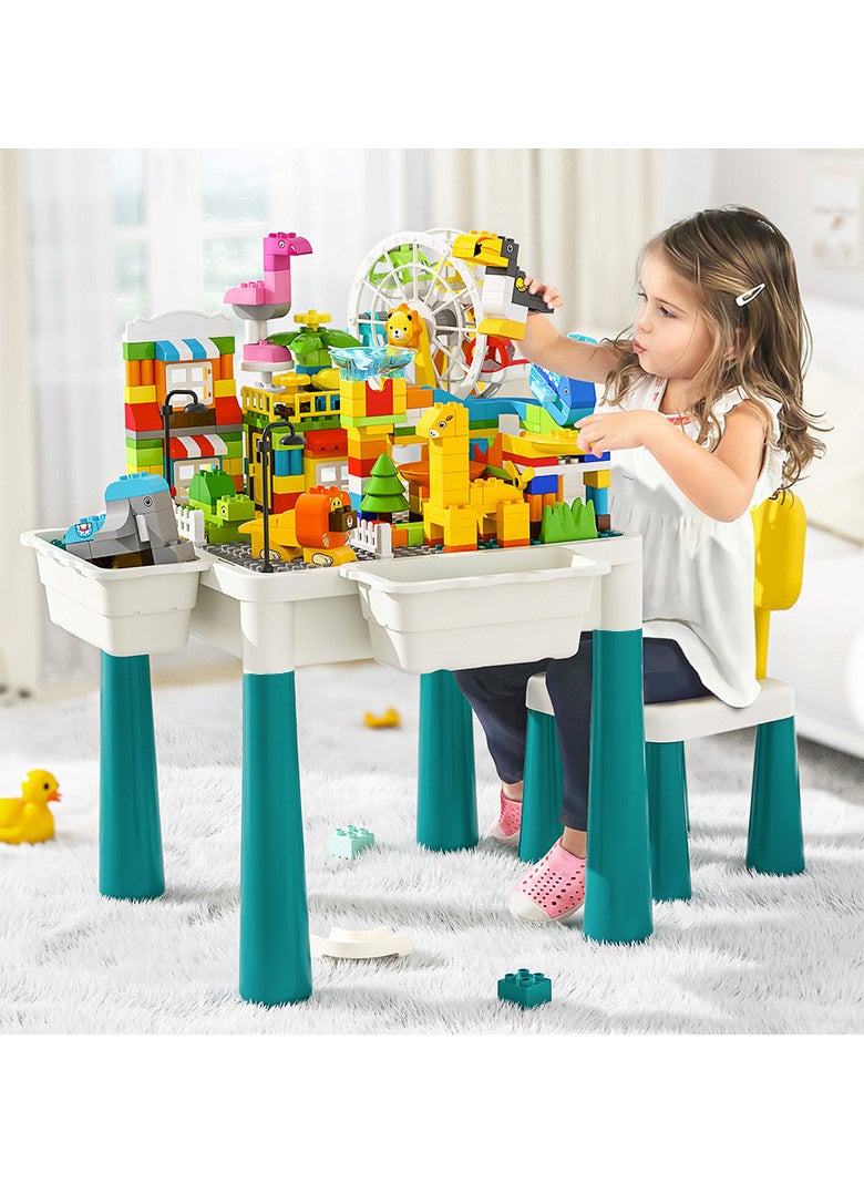 Extra-Large Multi-Function Kids Building Block Table with Chair – DIY Creative Play Set, Full Accessories, Clock Building Kit, and Ample Storage