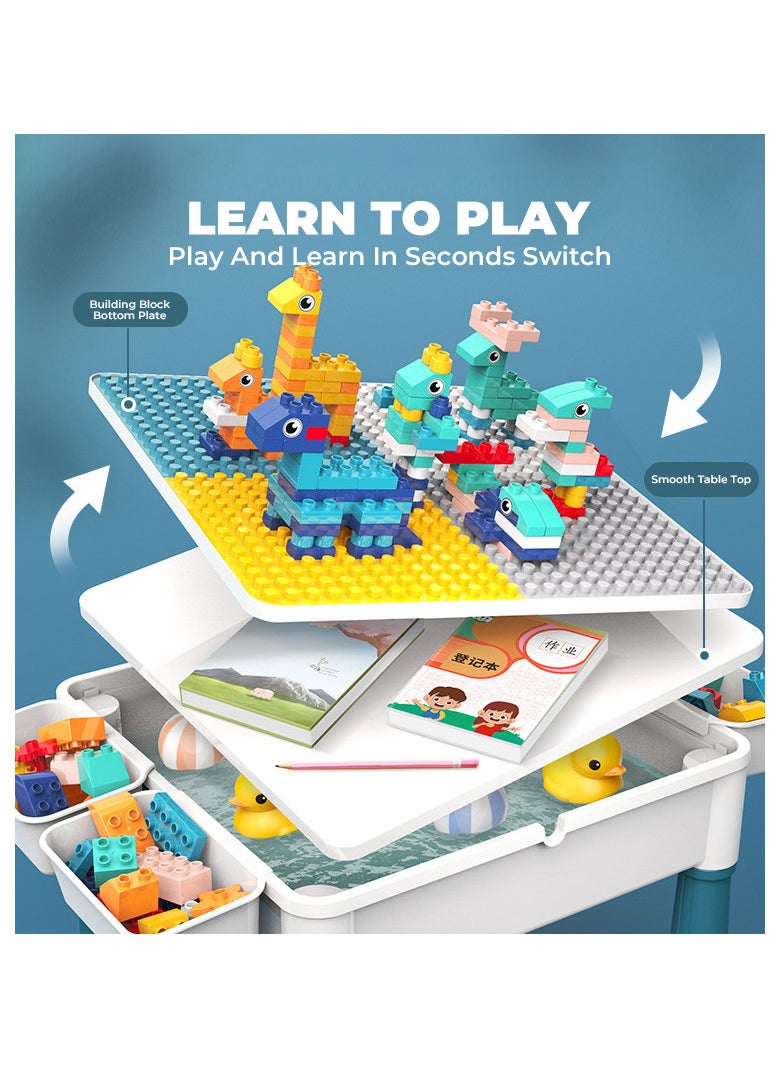 Extra-Large Multi-Function Kids Building Block Table with Chair – DIY Creative Play Set, Full Accessories, Clock Building Kit, and Ample Storage