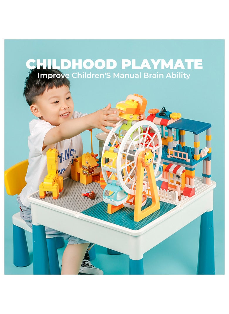 Extra-Large Multi-Function Kids Building Block Table with Chair – DIY Creative Play Set, Full Accessories, Clock Building Kit, and Ample Storage