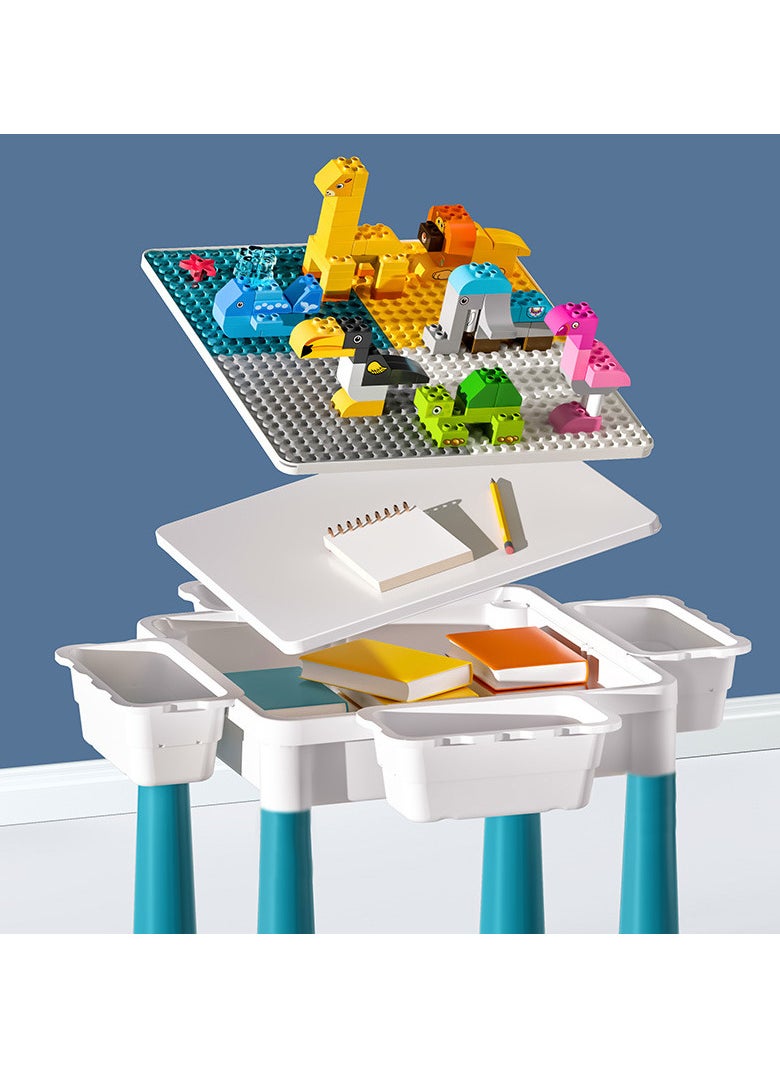 Extra-Large Multi-Function Kids Building Block Table with Chair – DIY Creative Play Set, Full Accessories, Clock Building Kit, and Ample Storage