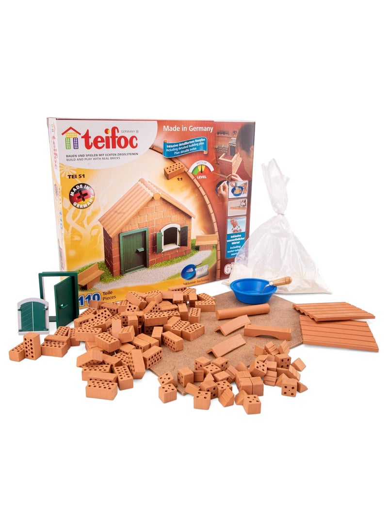 Brick Construction Toy Set - TEI 51 - Starter House Cottage - Build With Real Bricks & Cement - 110pcs - 6+ Years