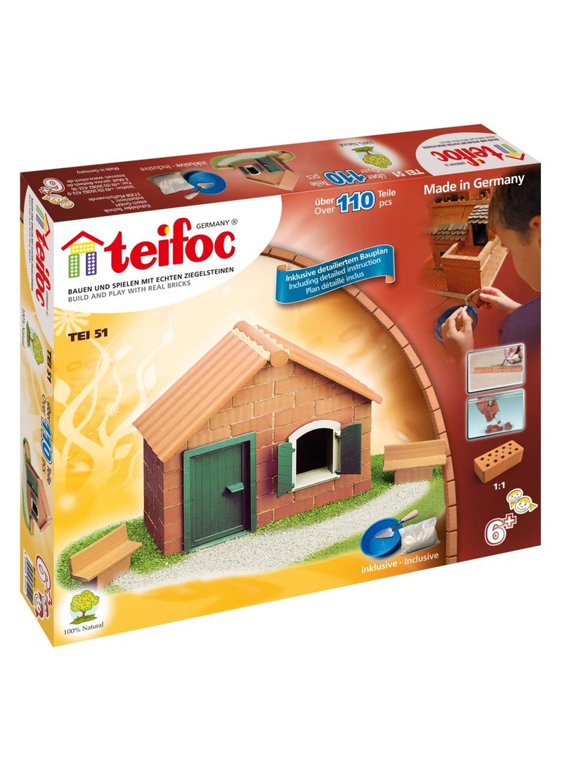 Brick Construction Toy Set - TEI 51 - Starter House Cottage - Build With Real Bricks & Cement - 110pcs - 6+ Years