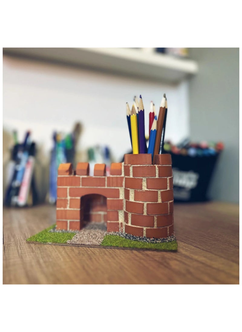 Brick Construction Toy Set - Tei 4070 - Small Castle And Pen Holder Stone Building Kit - 6+ Years - 100pcs